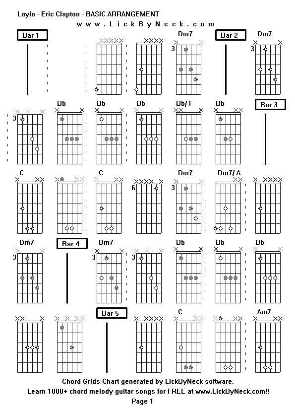Chord Grids Chart of chord melody fingerstyle guitar song-Layla - Eric Clapton - BASIC ARRANGEMENT,generated by LickByNeck software.